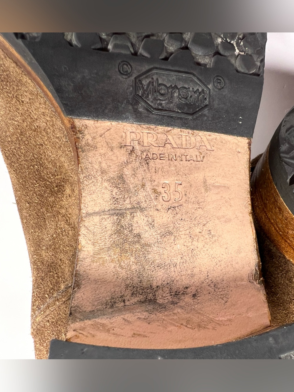 Prada Milano Suede Knee High Riding Boots Brown Logo EU 35 - Picture 7 of 8